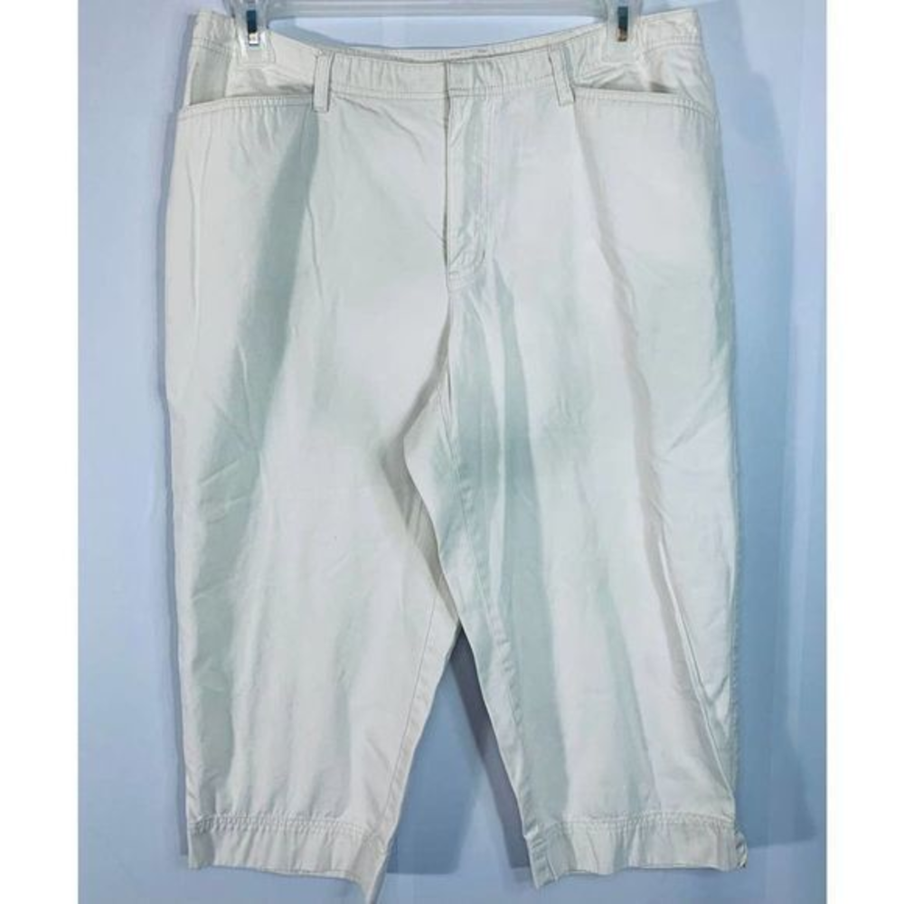 Liz Claiborne Womens Cropped Pants Size 16 Ivory Cream Pure Cotton Chino Pockets